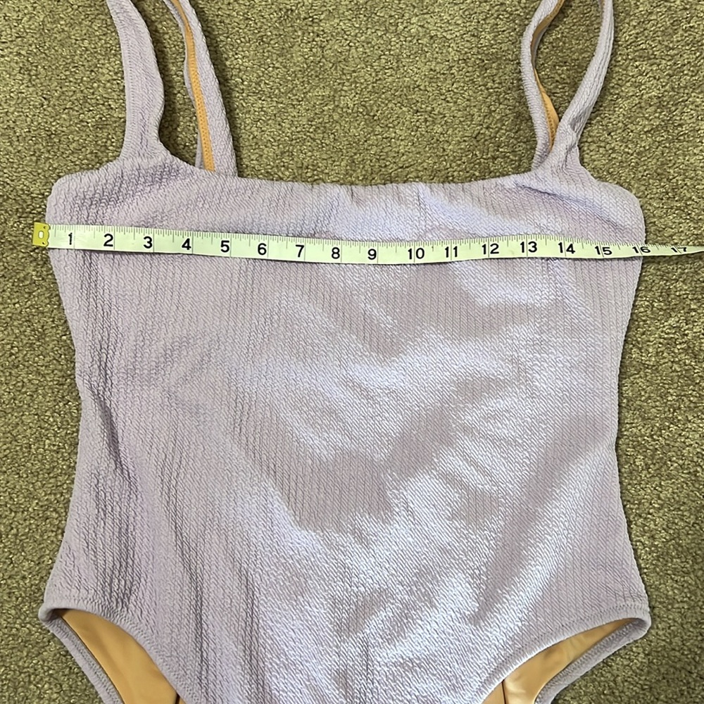 J. Crew. Lilac Textured High-Leg Square-Neck One-Piece Swimsuit - Picture 3 of 6